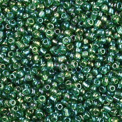 Verde Oscuro Granos de la semilla de cristal redondo, colores transparentes arco iris, rondo, verde oscuro, 3 mm