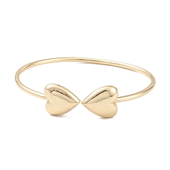 Real 18K Gold Plated Rack Plating Brass Bangles, Heart Cuff Bangle for Women, Long-Lasting Plated, Cadmium Free & Lead Free, Real 18K Gold Plated, Inner Diameter: 2-1/8 inch(5.3cm)x2-1/2 inch(6.3cm)