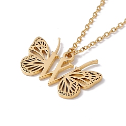 Letter W Initial Letter with Butterfly Pendant Necklace, Golden 304 Stainless Steel Jewelry for Women, Letter.W, Pendant: 18x27x1mm, 15.55 inch(39.5cm)