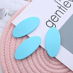 Deep Sky Blue Frosted Plastic Snap Hair Clips, with Metal Clip, for Women and Girls, Oval, Deep Sky Blue, 56x26mm