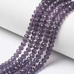 Púrpura Media Abalorios de vidrio, facetados, Rondana plana, púrpura medio, 6x5 mm, agujero: 1 mm, sobre 85~88 unidades / cadena, 16.1~16.5 pulgada (41~42 cm)