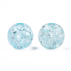 Sky Blue Transparent Crackle Acrylic Beads, Round, Sky Blue, 8x7mm, Hole: 1.8~2mm, about 1745pcs/500g