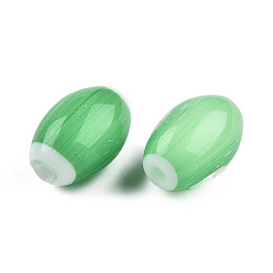 Medium Sea Green Handmade Lampwork Beads Strands, Oval, Medium Sea Green, 10.5~11.5x7.5~8mm, Hole: 1.2~2mm, about 34~37pcs/strand, 15.75 inch~15.94 inch(40~40.5cm)