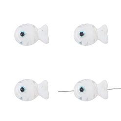 Blanc Perles lampwork, perles au chalumeau, faits à la main, poisson, blanc, 20x12mm, Trou: 2mm, à propos de 1pc / bag