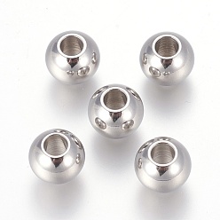 Stainless Steel Color 201 Stainless Steel European Beads, Rondelle, Stainless Steel Color, 10x8mm, Hole: 4mm