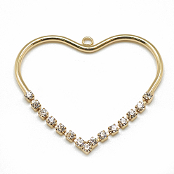 Real 18K Gold Plated Brass Cubic Zirconia Pendants, Heart, Clear, Real 18K Gold Plated, 32x37x1.5mm, Hole: 1mm