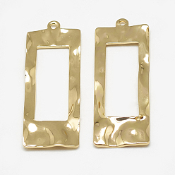 Real 18K Gold Plated Brass Pendants, Bumpy, Rectangle, Real 18K Gold Plated, 40x15x1.5mm, Hole: 1mm