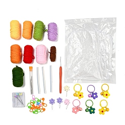Mixed Color 6 Style Fruit Yarn Knitting Beginner Kit, including Instruction, Plastic Locking Stitch Marker & Eye & Crochet Hooks, Yarn Needle, Yarns, Keychain Clasp, Mixed Color