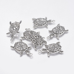 Antique Silver Tibetan Style Alloy Tortoise Pendants, Cadmium Free & Lead Free, Antique Silver, 39x23.5x8mm, Hole: 2.5mm, about 108pcs/500g