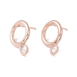 Real Rose Gold Plated 304 Stainless Steel Stud Earring Findings, with 316 Surgical Stainless Steel Pins and Horizontal Loops, Ring, Real Rose Gold Plated, 16.5x12mm, Hole: 3.2mm, Pin: 0.7mm