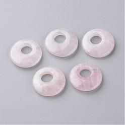 Розовый Кварц Природного розового кварца подвески, пончик, 27~28x5.5~6 мм, отверстие : 10 мм