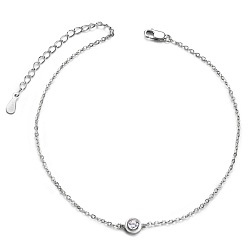 Platinum SHEGRACE Classic Rhodium Plated 925 Sterling Silver Anklet, with Flat Round Grade AAA Cubic Zirconia, Craved with S925, Platinum, 8-1/4 inch(21cm)