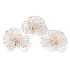 Clear Glass Beaded Cabochons, Cluster Beads, with Golden Plated Brass Perforated Disc Settings, Flower, Clear, 14x40x34mm