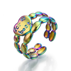 Rainbow Color 304 сердечные манжеты из нержавеющей стали, широкая полоса кольца, открытое кольцо для женщин и девочек, со словом лучший, Радуга цветов, размер США 6 (16.7 мм)