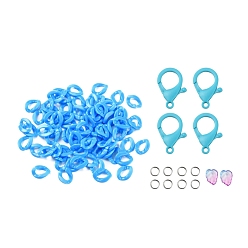 Dodger Blue DIY Masks/Glass Chains Making Kits, 8Pcs 304 Stainless Steel Jump Rings, 80Pcs Acrylic Linking Rings, Leaf Glass Charms and Plastic Lobster Claw Clasps, Dodger Blue, 13.5x10.5x3.5mm, Hole: 1.2mm, 94Pcs/bag