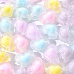 Mixed Color 50Pcs 5 Colors Transparent Acrylic Beads, Frosted, Bead in Bead, Heart, Mixed Color, 13x17x9.5mm, Hole: 2.5mm, 10pcs/color