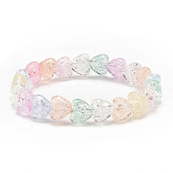 Colorful Candy Color Acrylic Heart Beaded Stretch Bracelet for Women, Colorful, Inner Diameter: 2 inch(5.1cm)