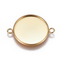 Golden Ion Plating(IP) 304 Stainless Steel Cabochon Connector Settings, Plain Edge Bezel Cups, Flat Round, Golden, Tray: 22mm, 31.2x23.8x2mm, Hole: 2.2mm
