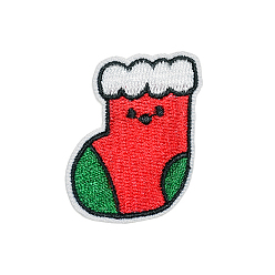 Christmas Socking Christmas Theme Computerized Embroidery Cloth Self Adhesive Patches, Stick On Patch, Costume Accessories, Appliques, Christmas Socking, 43x32mm