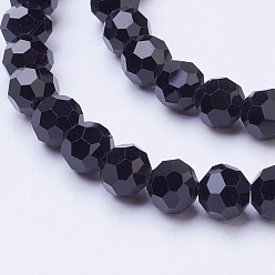 Black Glass Beads Strands, Faceted(32 Facets), Round, Black, 6mm, Hole: 1.2mm, about 88~91pcs/strand, 19.49 inch~20.08 inch(49.5~51cm)