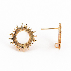 Real 18K Gold Plated Brass Earring Findings, with Loop, Nickel Free, Sun, Real 18K Gold Plated, 18.5mm, Hole: 1.5mm, Pin: 0.8mm