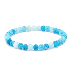Bleu Ciel Foncé Bracelet extensible en perles rondes en agate patinée naturelle (teinte), bijoux en pierres précieuses pour femmes, bleu profond du ciel, diamètre intérieur: 2-1/4 pouce (5.7 cm), perles: 6 mm