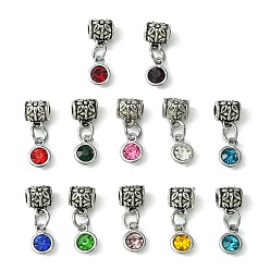Mixed Color 12Pcs 12 Color Alloy Glass Rhinestone Pendants, with CCB Plastic Tube Bails, Flat Round Charms, Mixed Color, 24mm, Hole: 4.5mm, 1Pc/color