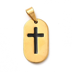 Золотой Вакуумное покрытие 201 эмалированные подвески из нержавеющей стали, овальные с крестом, золотые, 25.5x14x2 мм, отверстие : 6x3.5 мм