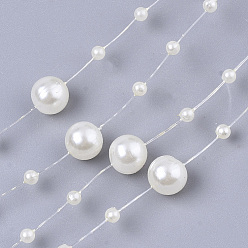 Beige ABS Plastic Imitation Pearl Beaded Trim Garland Strand, Great for Door Curtain, Wedding Decoration DIY Material, Beige, 3~8mm, about 106~108pcs/strand, 200strand/bag, 53.15 inch