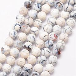 Blanc Brins de perles d'agate craquelée de feu naturel, ronde, Grade a, facette, teints et chauffée, blanc, 8mm, Trou: 1mm, Environ 47 pcs/chapelet, 15 pouce