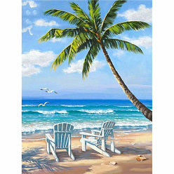 Colorful DIY Seaside Coconut Tree Scenery Diamond Painting Kits, including Resin Rhinestones, Diamond Sticky Pen, Tray Plate and Glue Clay, Colorful, 400x300mm