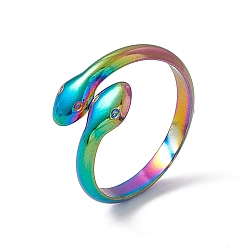 Rainbow Color Ионное покрытие (ip) 304 двойная змеиная манжета из нержавеющей стали для женщин, Радуга цветов, размер США 7 1/2 (17.7 мм)
