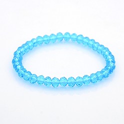 Deep Sky Blue Glass Rondelle Beads Stretch Bracelets, Deep Sky Blue, 58mm
