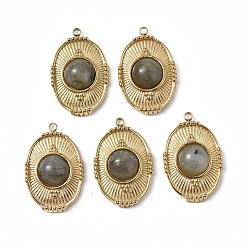 Labradorite Vacuum Plating 201 Stainless Steel Natural Labradorite Pendants, Real 18K Gold Plated, Oval Charms, 23x15.5x5.5mm, Hole: 1.6mm
