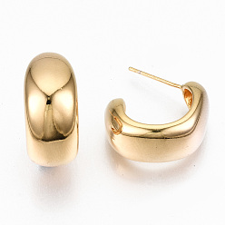 Real 18K Gold Plated Brass Half Hoop Earrings, Stud Earring, Semicircular, Nickel Free, Real 18K Gold Plated, 20~24x19~21x9.5mm, Pin: 0.7mm