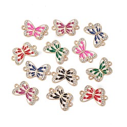 Mixed Color Alloy Enamel Connector Charms, Butterfly Links with Crystal Rhinestone, Light Gold, Cadmium Free & Nickel Free & Lead Free, Mixed Color, 21x13x1.7mm, Hole: 1.6mm