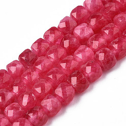 Cerise Natural Quartz Beads Strands, Dyed, Faceted, Cube, Cerise, 5.5x6x6mm, Hole: 1mm, about 61~62pcs/Strand, 12.99 inch~13.19 inch(33cm~33.5cm)