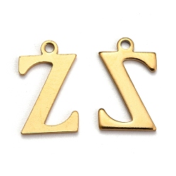 Letter Z Placage ionique (ip) 304 breloques alphabet en acier inoxydable, or, letter.z, 12x7.5x1mm, Trou: 1mm