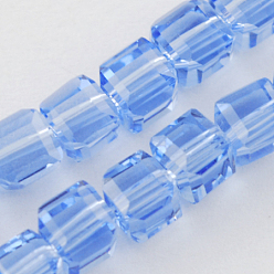 Bleu Bleuet Perles en verre, facette, cube, bleuet, 6x6x6mm, Trou: 1mm, Environ 100 pcs/chapelet, 22 pouce