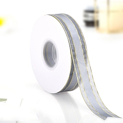 Silver Polyester Organza Ribbons with Gold Edge, Garment Accessories, Gift Wrapping Ribbon, Silver, 1 inch(25mm), about 49.21 Yards(45m)/Roll