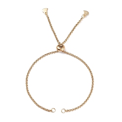 Golden 304 Stainless Steel Rolo Chain Slider Bracelet Making, Bolo Bracelet, with 304 Stainless Steel Jump Rings and Brass Beads, Heart, Golden, 9-7/8 inch(25cm), 0.2cm