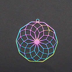 Rainbow Color Placage ionique (ip) 201 pendentifs en acier inoxydable, géométrie sacrée, Coupe au laser, couleur arc en ciel, 35.5x33x1mm, Trou: 1.6mm
