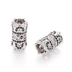 Platine Micro cuivres ouvrent zircone cubique perles européennes, Perles avec un grand trou   , colonne, noir, platine, 15.5x8mm, Trou: 5mm