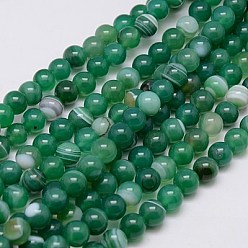 Vert Mer Perles en agate à rayures naturelles teintées / perles en agate à bandes, vert de mer, 8mm, Trou: 1mm, Environ 48 pcs/chapelet, 15.2 pouce