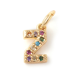 Letter Z Brass Micro Pave Colorful Cubic Zirconia Charms, Golden, Letter.Z, 8.5x5x2mm, Hole: 3mm