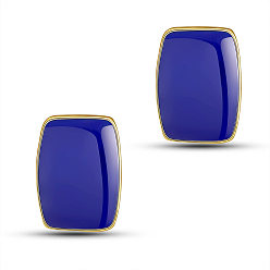 Dark Blue SHEGRACE Alloy Epoxy Resin Stud Earrings, with 925 Sterling Silver Pins, Rectangle, Dark Blue, 18x13mm