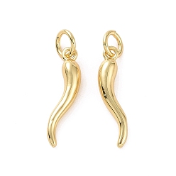 Real 18K Gold Plated Rack Plating Brass Pendants, with Jump Ring, Long-Lasting Plated, Cadmium Free & Lead Free, Horn of Plenty/Italian Horn Cornicello Charm, Real 18K Gold Plated, 18x4x4mm, Jump Ring: 5x1mm, Inner Diameter: 3mm