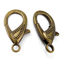Antique Bronze Tibetan Style Alloy Lobster Claw Clasps, Antique Bronze, 30x15x4mm, Hole: 3mm