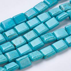 Cyan Natural Magnesite Beads Strands, Dyed, Rectangle, Cyan, 10.5~11x8~9x4~5mm, Hole: 1mm, about 38pcs/strands, 15.7 inch(40cm)