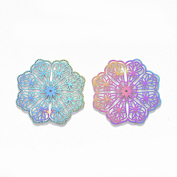 Rainbow Color Ионное покрытие (ip) 304 филигранные звенья из нержавеющей стали, гравированные металлические украшения, цветок, Радуга цветов, 39.5x37x0.3 мм